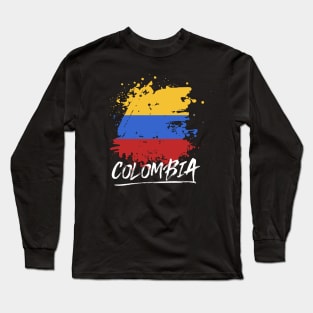 Colombia Flag Paint Brush Splatter Art Colombia pride flag design Long Sleeve T-Shirt